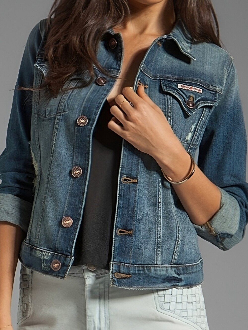 Hudson Jeans Distressed Napoli Denim Jacket Sz Small